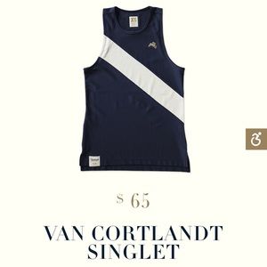 Navy blue Tracksmith Van Cortlandt singlet